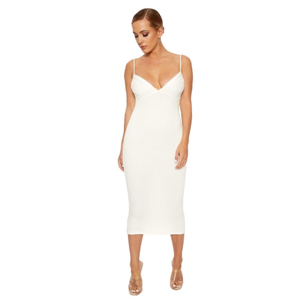 Naked wardrobe stretchy hypnotic white midi dress - Picture 1 of 6
